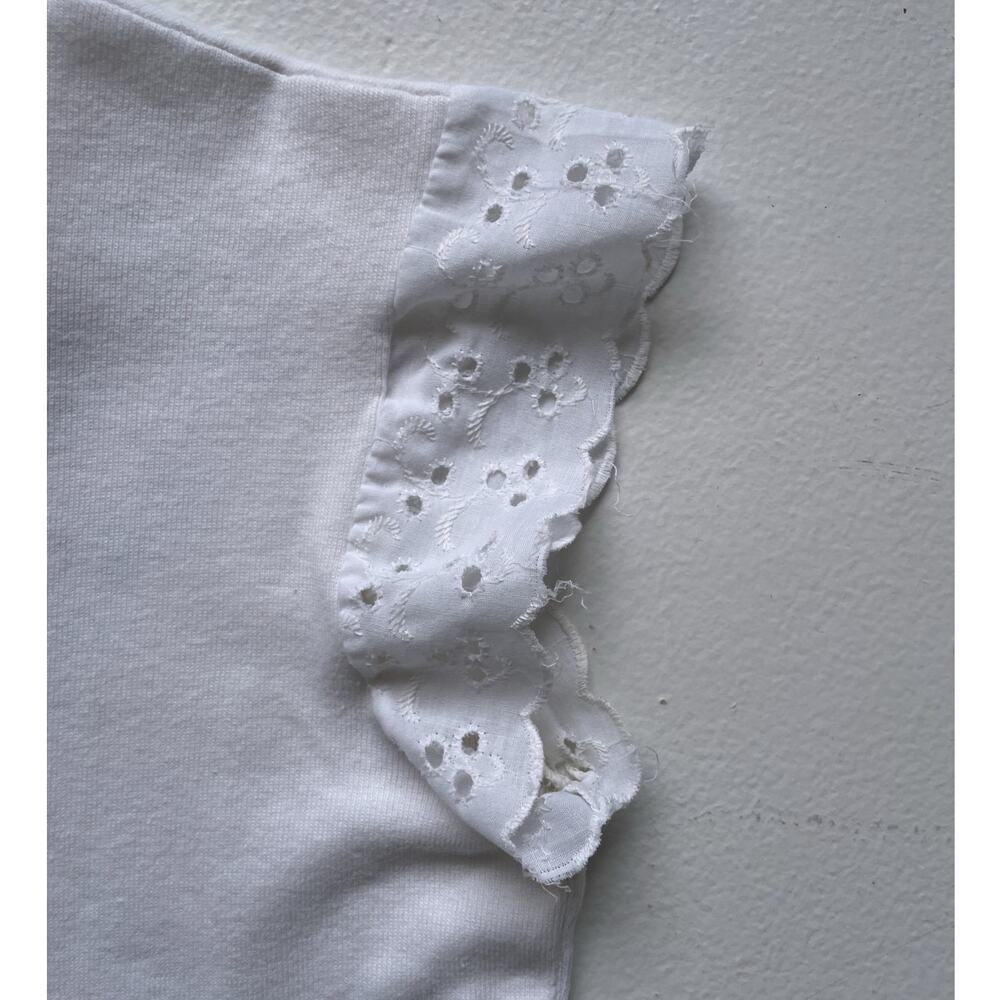 Vtg 70’s White Floral Cropped Ruffle Lace Crop Top Sz L Cotton Retro Boho Hippie - Picture 11 of 11
